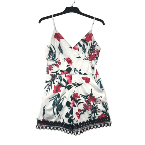 CBR Floral Print Womens Romper With Lace Hem & Adjustable Straps Large - Picture 3 of 12